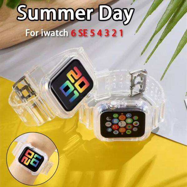 Dây Đeo Thể Thao Silicon Trong Suốt Mới Nhất 41MM 45MM + Ốp Cho Apple Watch 7 3 2 1 38Mm 42Mm Cho I Watch 7 6 SE 5 4 40Mm 44Mm