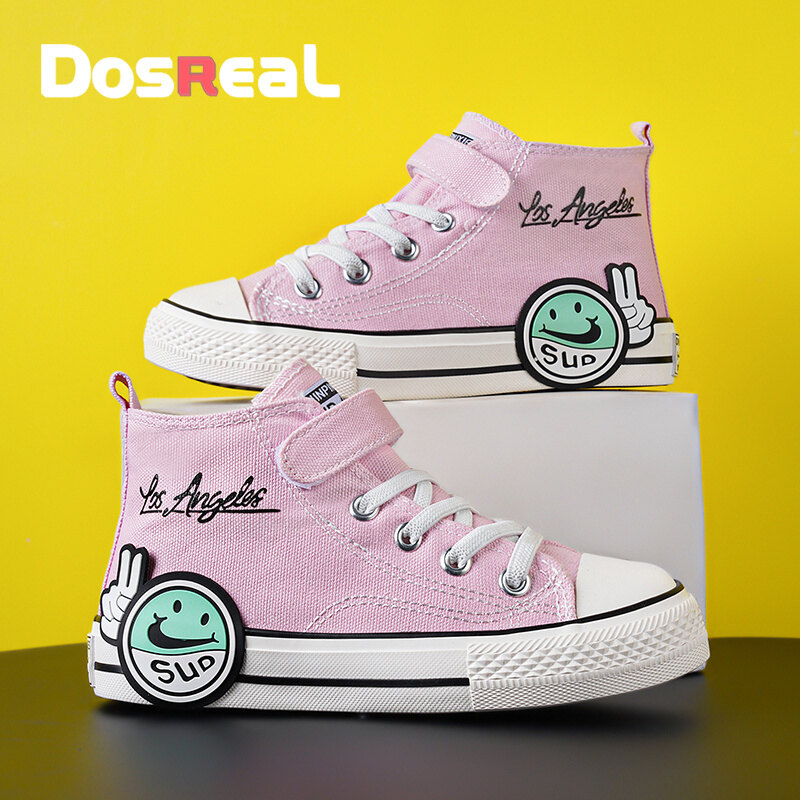 DOSREAL New Spring Summer Kids Shoes For Boys Girls Candy Color  Casual Canvas Children's Sneakers Soft Fashion High Top Student Sneakers