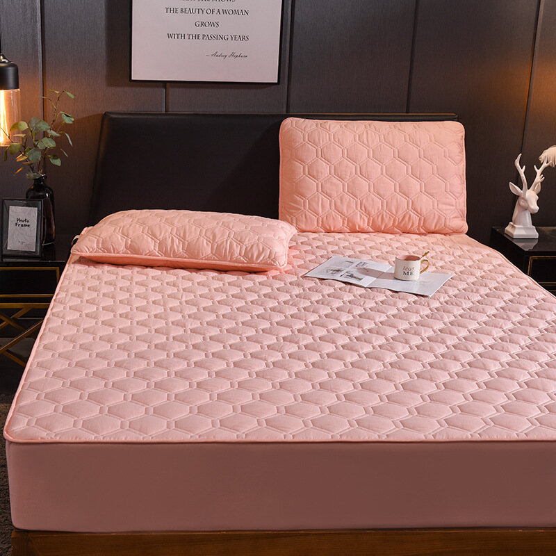 Elastic Soft Comfortable Mattress Protector (Four strips at corner) Fitted Bedding Sheet Machine Washable Queen King
