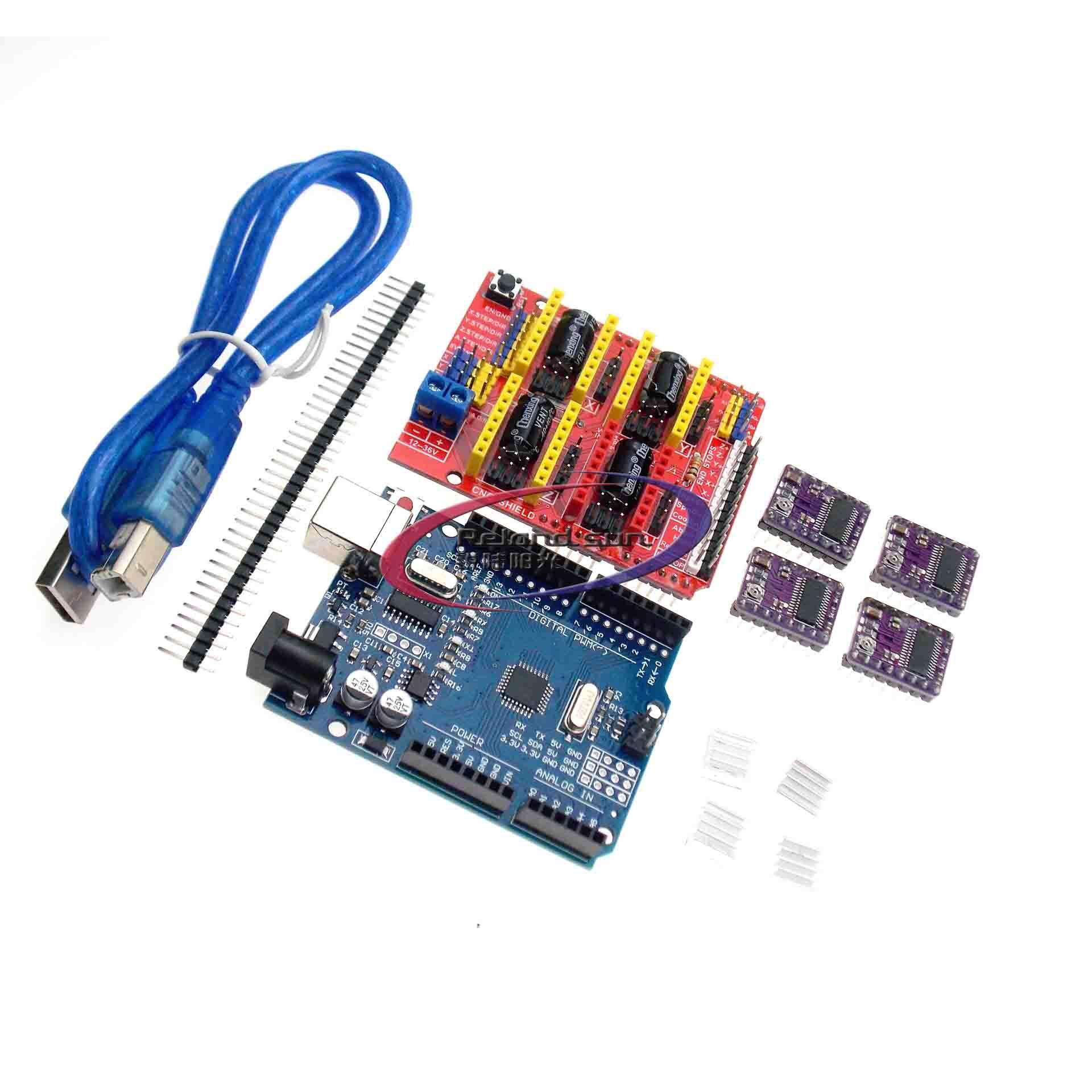 Máy Khắc CNC Shield V3 Máy In 3D + 4 Bảng Mạch Mở Rộng Trình Điều Khiển A4988/DRV8825/AT2100 Cho Arduino + UNO R3 Với Cáp USB