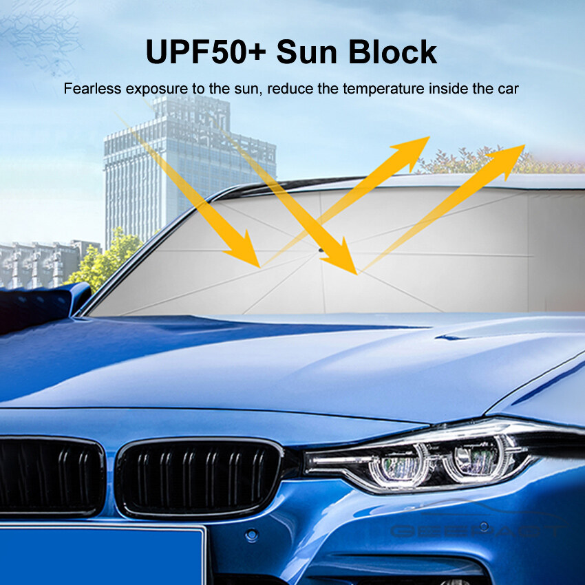 Geepact Foldable Car Sunshade Car Parasol Umbrella Type Front Windshield Visor Sunscreen Retractable Anti-UV Portable Front and Back Reflective Car Sun Protection Universal Multipurpose