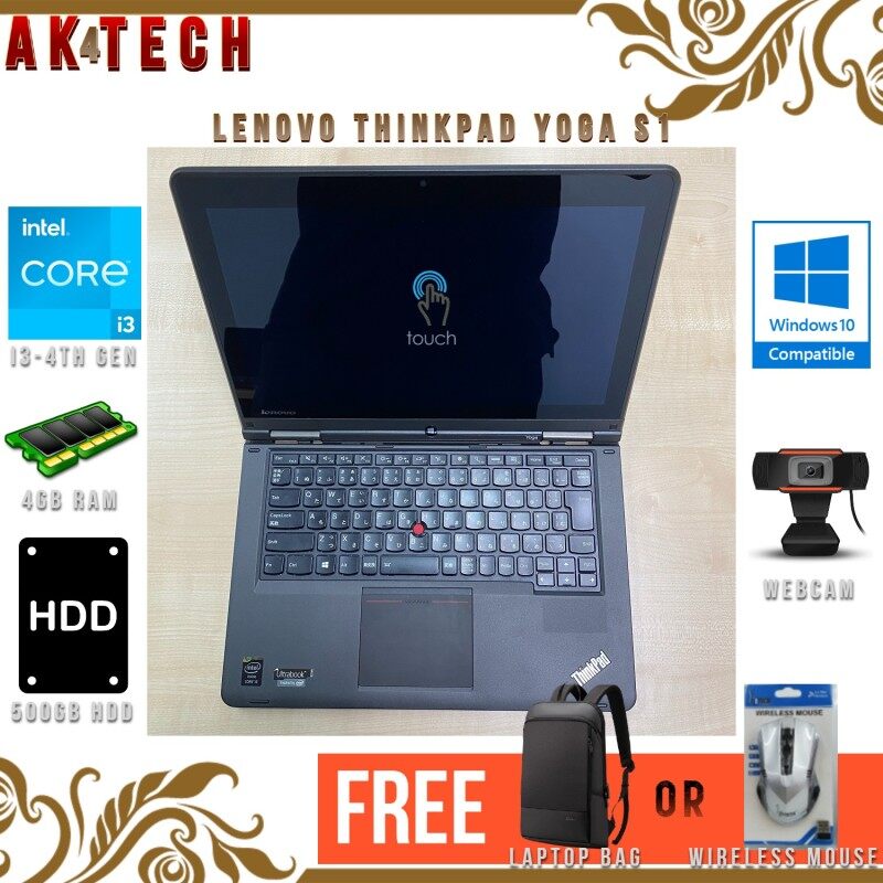 Lenovo ThinkPad Yoga S1 Laptop, 12.5 Touch Display, Core i3-4th Gen, 4GB Ram, 500GB HDD, Win 10, Webcam - Refurbished Malaysia