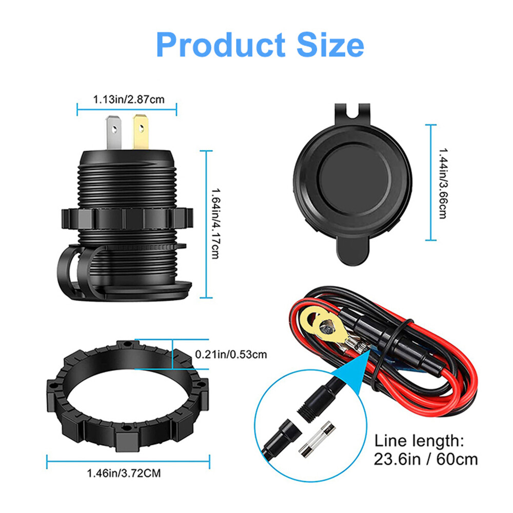 12V/24V 60W Quick Charge Car Charger QC3.0 USB+PD Type C Socket Voltmeter Power Adapter for Motorcycle