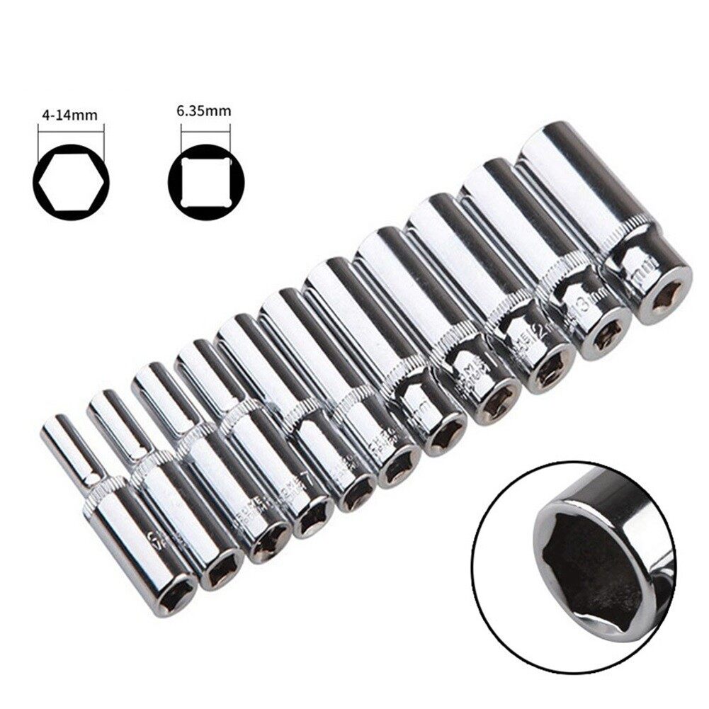 1/4 Inch 4-14Mm Cờ Lê Ổ Lục Giác Đầu Dụng Cụ Bánh Cóc Măng Sông Sâu Bộ Chuyển Đổi Ổ Cắm