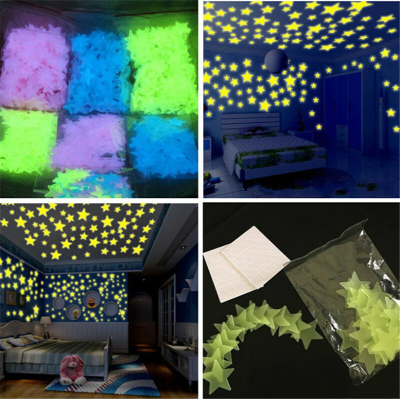 50pcs/pack 3cm Luminous Star Wall Sticker Room Kindergarten Decoration Fluorescent Pentagram Children Color Luminous Stickers