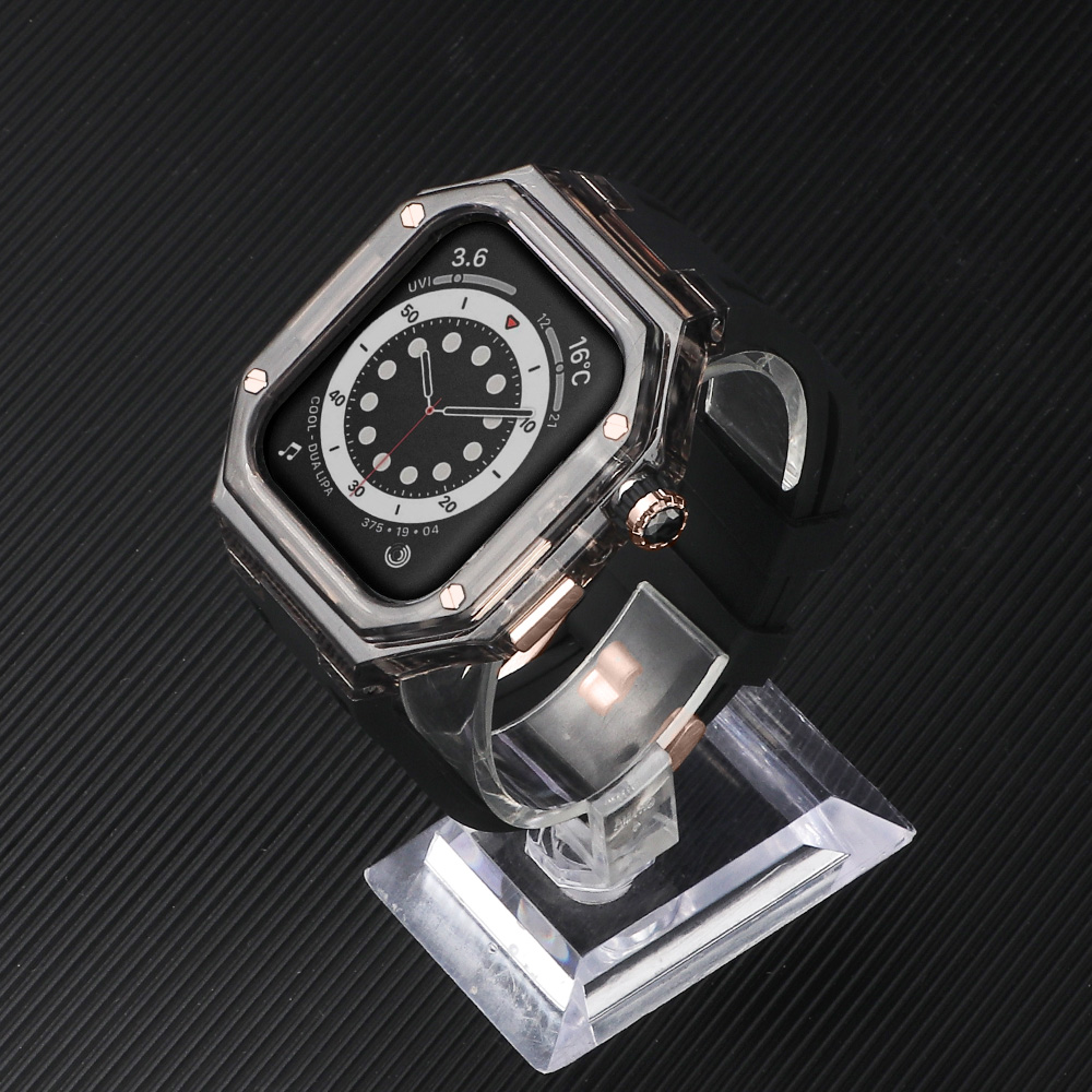 44mm 45mm 41mm 40mm Modification Kit for Apple Watch 8 7 Band Luxury Transparent Bezel Case Rubber Silicone Strap for i watch Apple Watch series 8 7 se 6 5 4