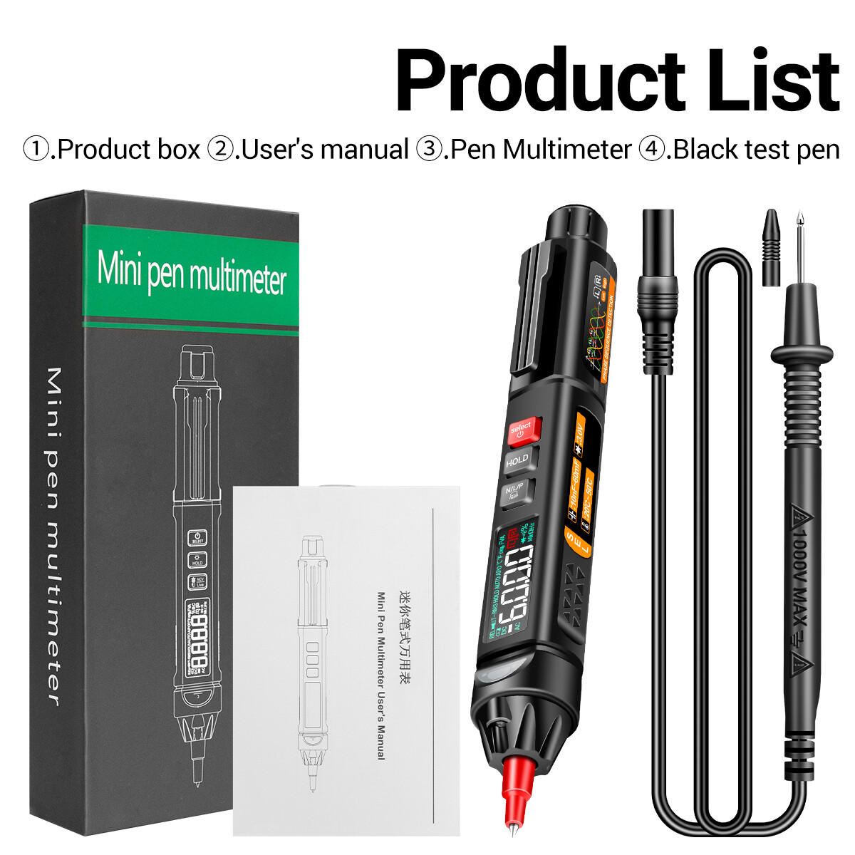 Cảm biến thông minh aneng a3009 Bút Mini vạn năng với giọng nói phát sóng 6000 đếm Vôn kế va đảo ngược màn hình LCD đèn pin Bộ dò NCV cho điện áp kháng điện dung nhiệt độ ON/OFF Diode trình tự pha đo lường
