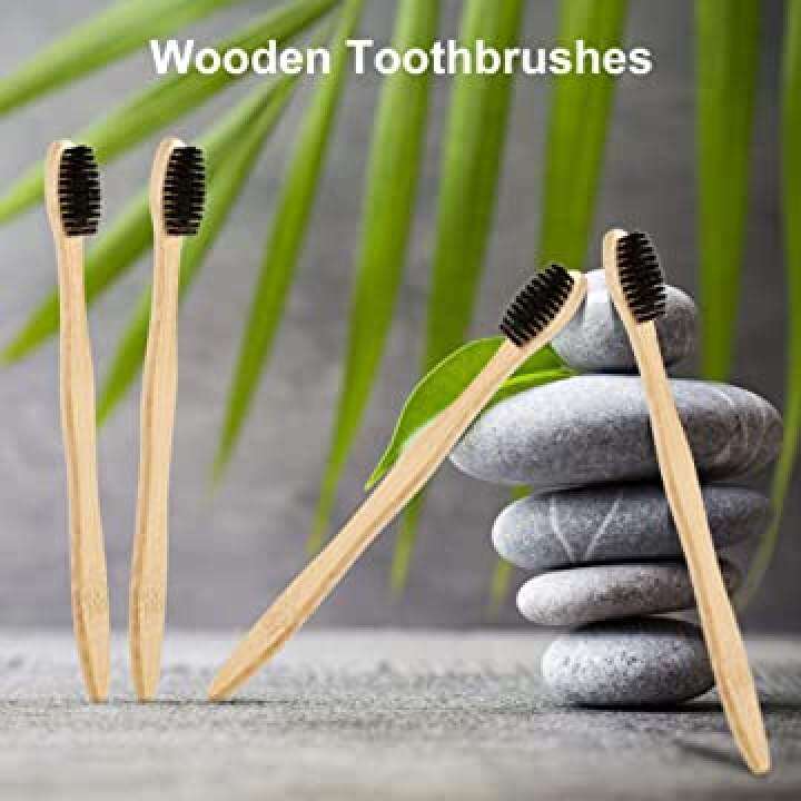 wooden toothbrush with natural bristles