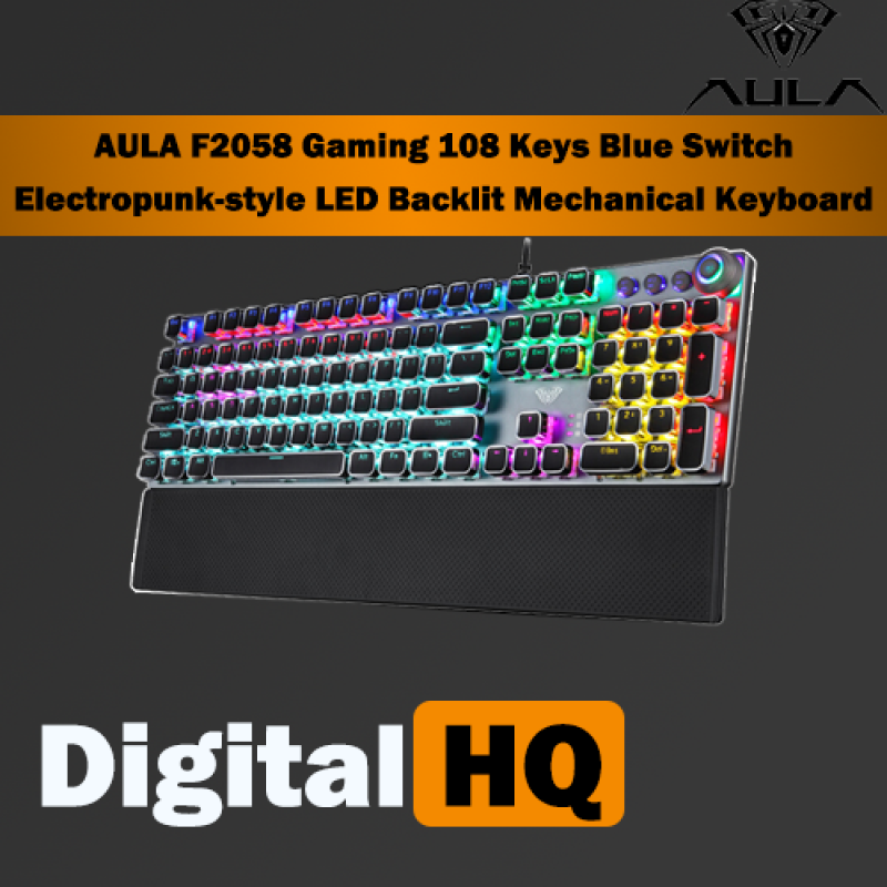 AULA F2058 Gaming 104 Keys Blue Switch Metal Panel LED Backlit With Wrist Rest Mechanical Keyboard Singapore