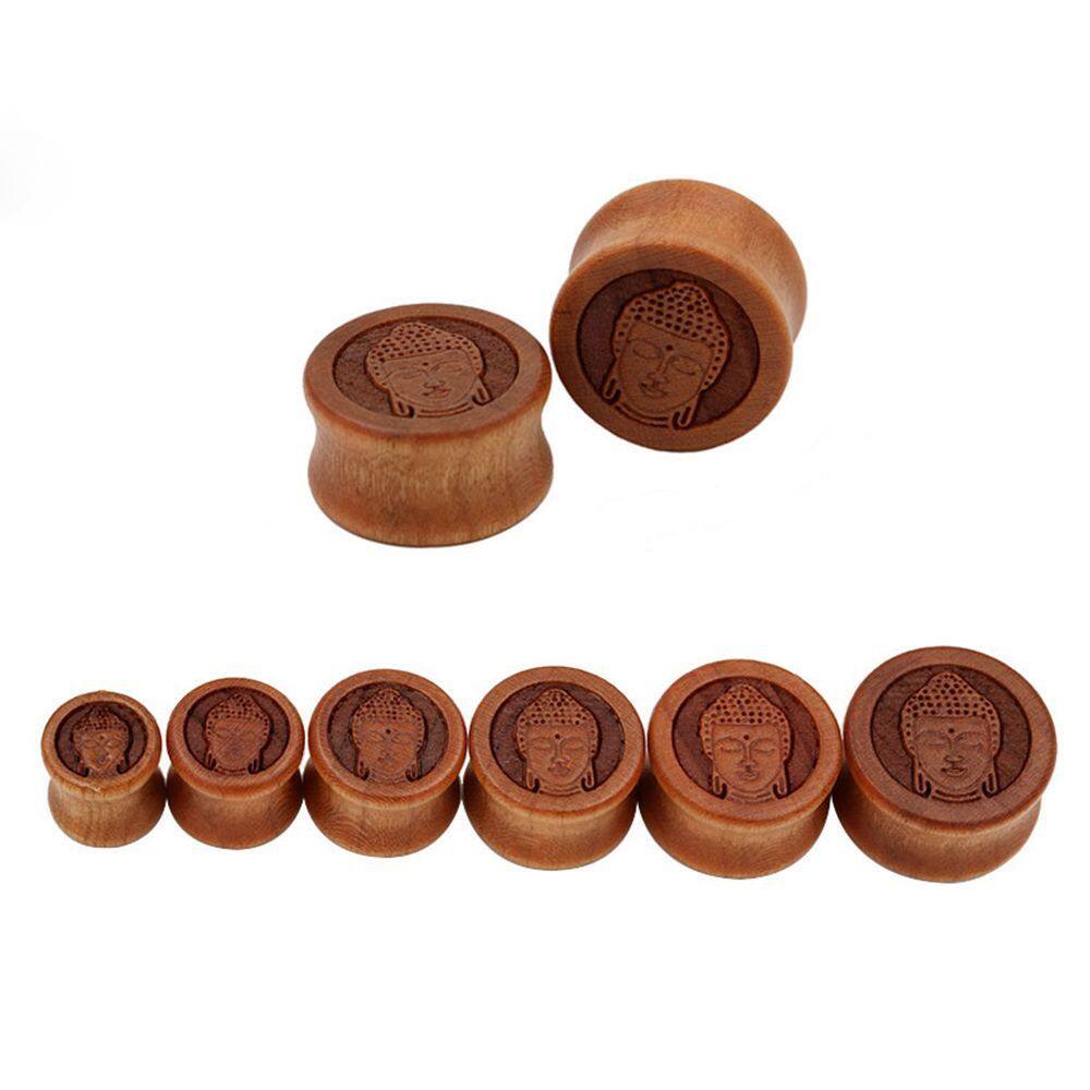 GAI39 1 Pair Piercing 10-20mm Ear Stretchers Flesh Tunnels Meditating Buddha Organic Wood Ear Gauges Ear Plugs Earring