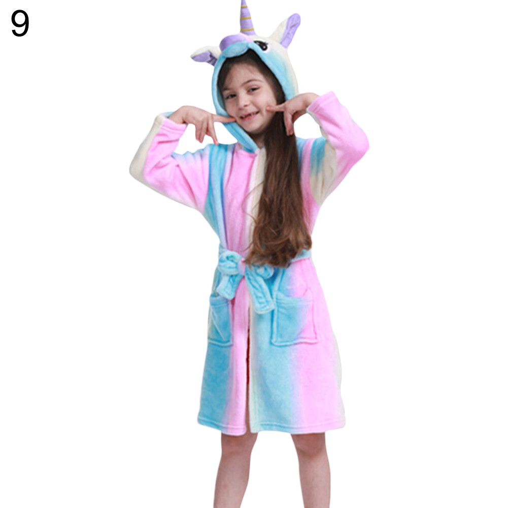 Áo Choàng Tắm Thắt Lưng Có Mũ Dài Tay Hình Kỳ Lân Dễ Thương Cho Bé Trai Bé Gái, Đồ Ngủ