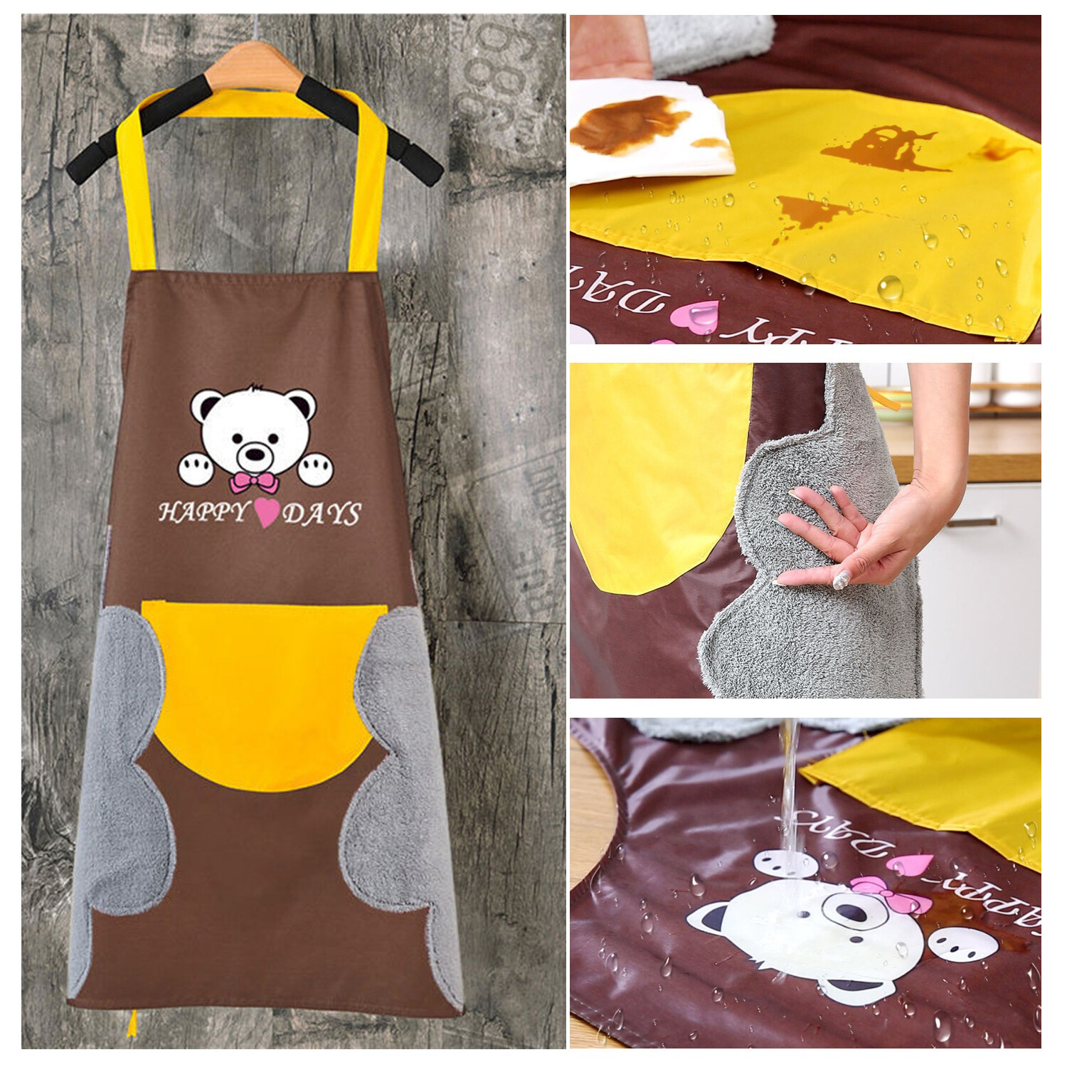 Tạp dề nhà bếp chống thấm nước hình gấu dễ thương, tạp dề chống thấm nước 2 lớp trượt nước ngay bề mặt ngoài tạp dề pha chế tạp dề nails tạp dề tóc tạp dề nhà hàng tạp dề quán ăn tạp dề nội trợ