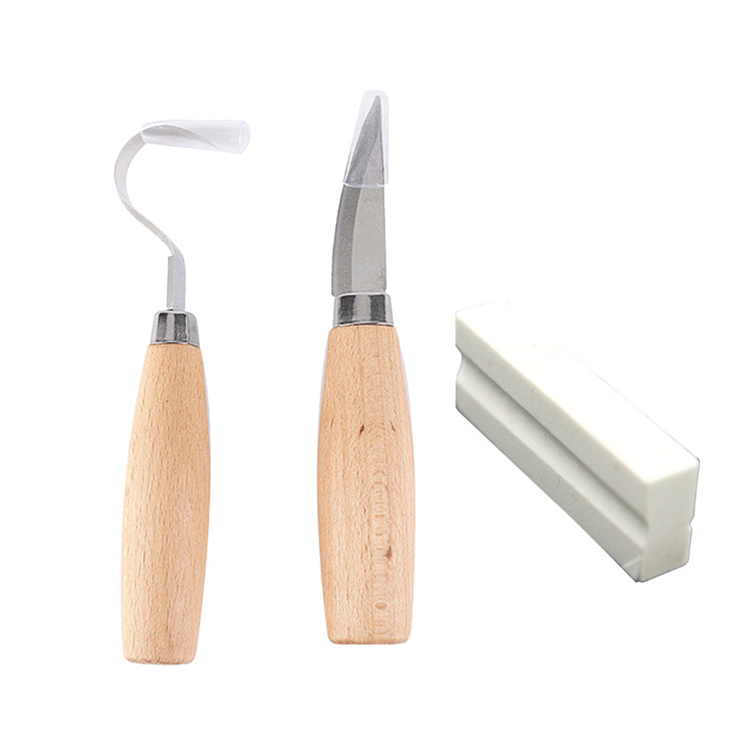 2 pieces/set stainless steel beech scimitar Carving knife Wood chopping knife scraper spoon handle carving set