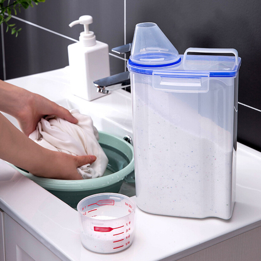 Plastic Household Laundry Detergent Storage Box Portable With Lid With Scale Canned Sealed Storage Box Storage Tank