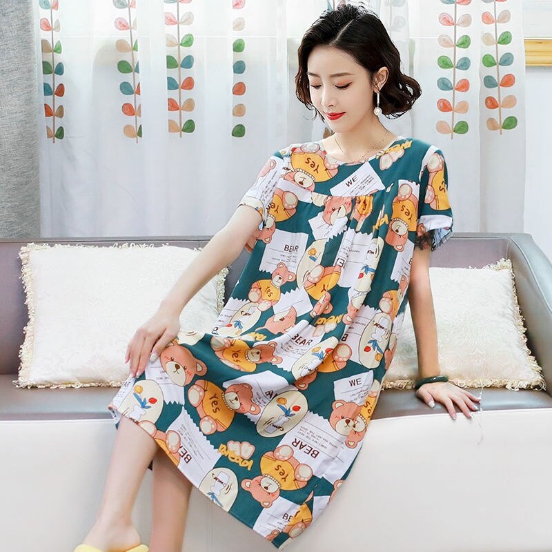 OFLEXISPA Summer Middle-Aged And Elderly Pajamas Women Cotton Silk Mother  Nightgown Summer Middle-Aged Thin Size Artificial Cotton Dress | Lazada  Singapore