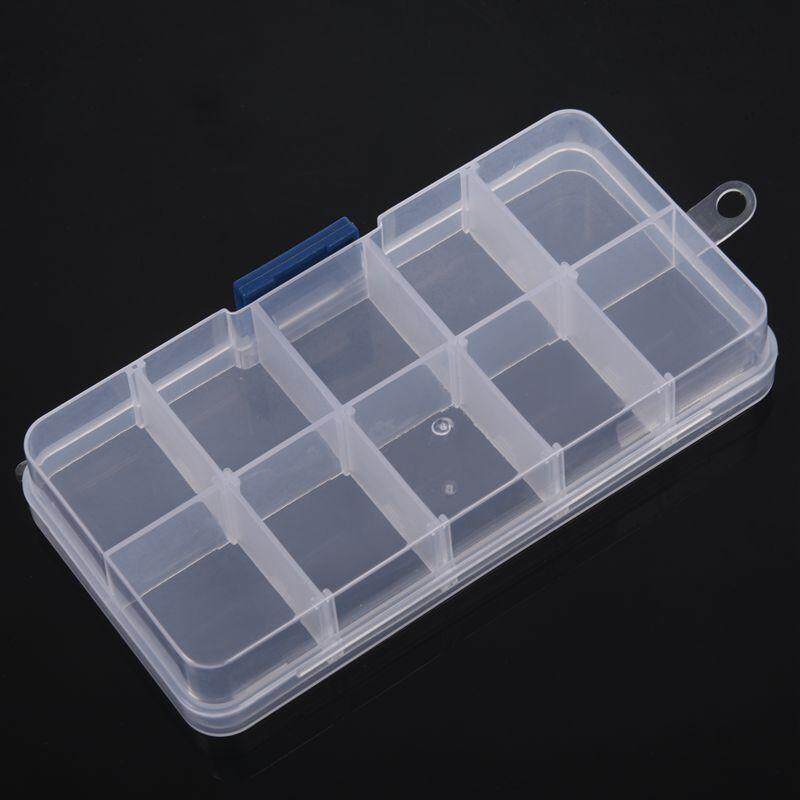 10 Slots Adjustable Plastic Fishing Lure Hook Tackle Box Storage Case ...