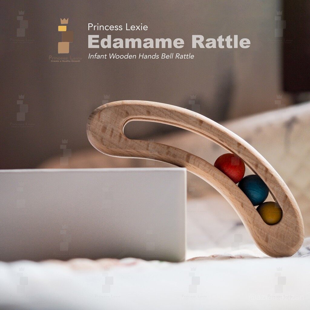 Princess Lexie Edamame Wooden Rattle Montessori Rattle Teether Grasping ...