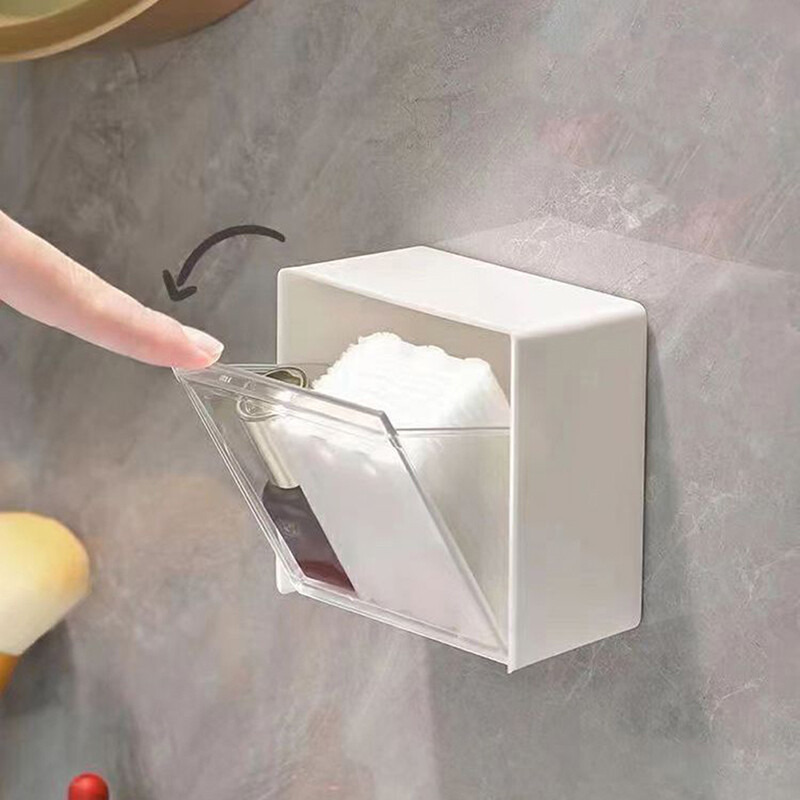 【Coral】💖【HOT SALE】🎈🎈 Wall Mounted Storage Box Clamshell Design Plastic Cotton Swab Storage Holder