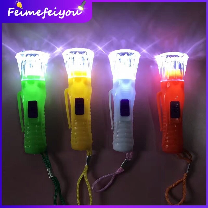Mini Diamond LED Flashlight with Keychain Plastic cute torch emergency lamp random color delivery