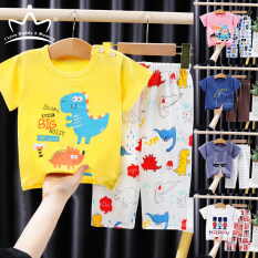2 Cái/bộ, Áo Phông + Quần Dài Quần Áo Bé Trai Bé Gái Bằng Cotton Mềm Hình Động Vật Dễ Thương Quần Dài Tay Ngắn Bộ Hai Mảnh Bộ Quần Áo Áo Thun Trẻ Em