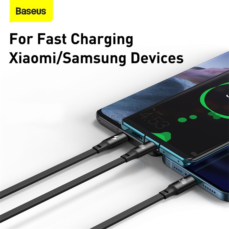 {hot} Baseus 100W 3 in 1 USB C Cable for iPhone 12 13 Charger Micro USB Type C Fast Charge for Macbook Samsung Xiaomi Retractable Cord