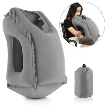 Inflatable Travel Neck Pillow On Airplane Footrest Flight Inflate