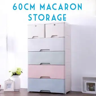 Colorful 5 Tier Plastic Drawer Doube Lock 60cm Length Cabinet