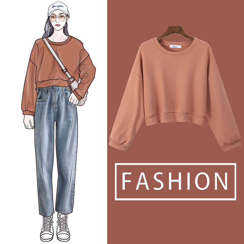 Solid Color Sweater Women's Round Neck Long Sleeve Loose Top
