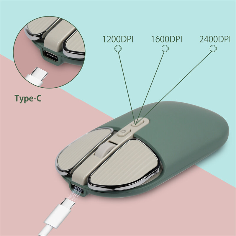 2.4GHz chuột bluetooth không dây chế độ kép Chuột quang USB im lặng và sạc lại được chuột cho PC Laptop Máy tính văn phòng