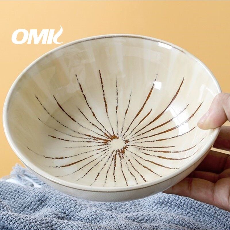 Omk Nhật Bản phong cách cổ điển đồ đá 8 inch bát đựng sa lát 850ml nhà Bộ đồ ăn bằng gốm thiết lập
