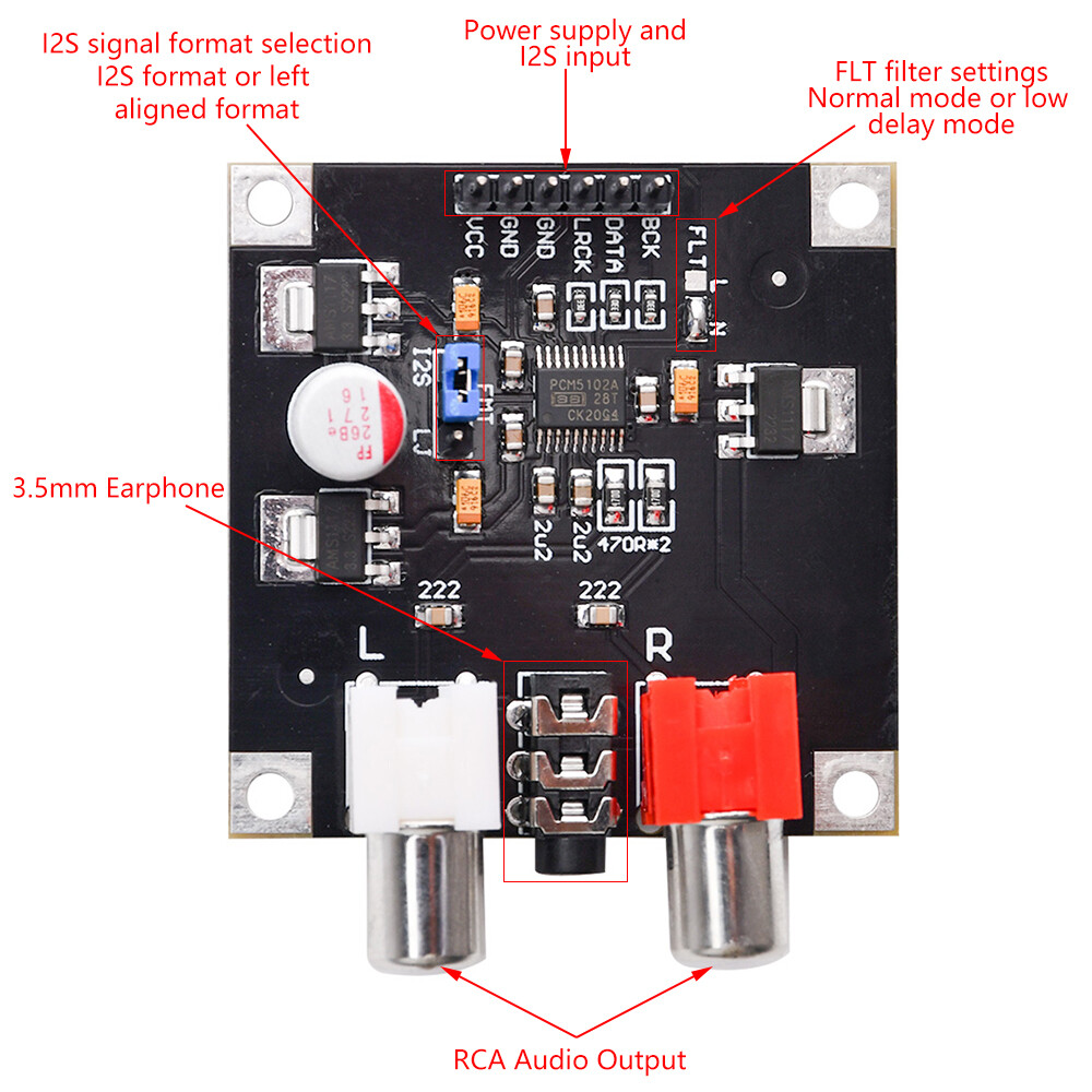 Shockley PCM5102 PCM5102A DAC Decoder Board I2S Input 32Bit 384K for Red Core Player