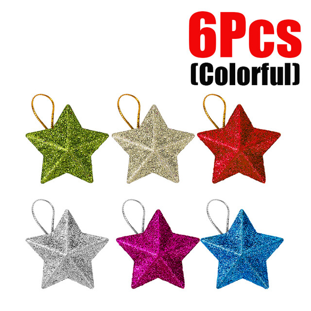 6pcs Colorful Christmas Ornaments Xmas Tree Hanging Star Pendant Merry Christmas Decoration for Home Party New Year Xmas Gift