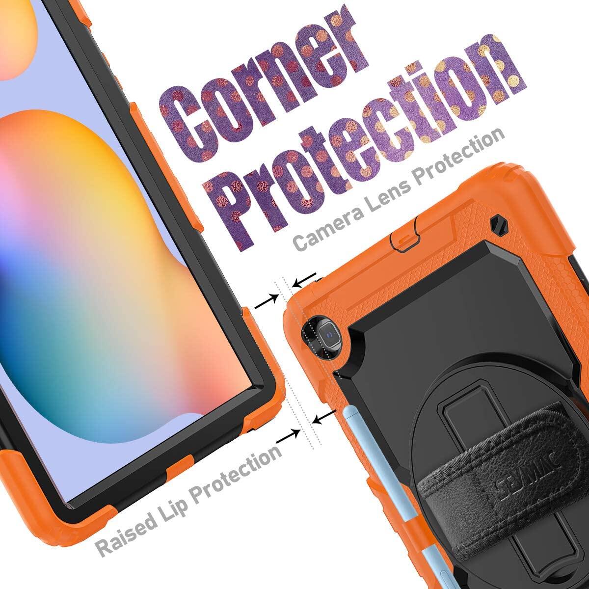 Galaxy Tab S6 Lite trường hợp 2024 2022 2020, gồ ghề chống sốc Trường hợp với 360 Chân quay/dây đeo tay, [Dây Đeo Vai & miếng bảo vệ màn hình tích hợp] Tab Vỏ bảo vệ S11/S10 FE/S10 Lite/S9 FE/S8/S7, Tab A11 Plus/A9 Plus/A8