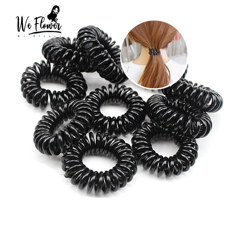 We Flower Elastic Spiral Hair Tie Ponytail Holder Black Phone Cord Coil Hair Band Scrunchies