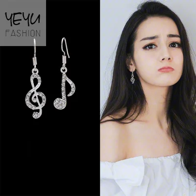 Asymmetric Trendy Music Notes Ear Hook Statement Dangle Drop Earrings For Women Rhinestone Earings Fashion Jewelry 2021
