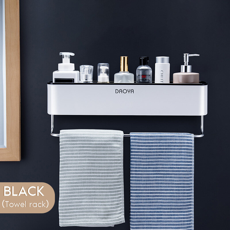 Bathroom Shelf Wall Mounted Shampoo Shower Shelves Holder Kitchen Storage Rack Organizer Towel Bar Bath Accessories