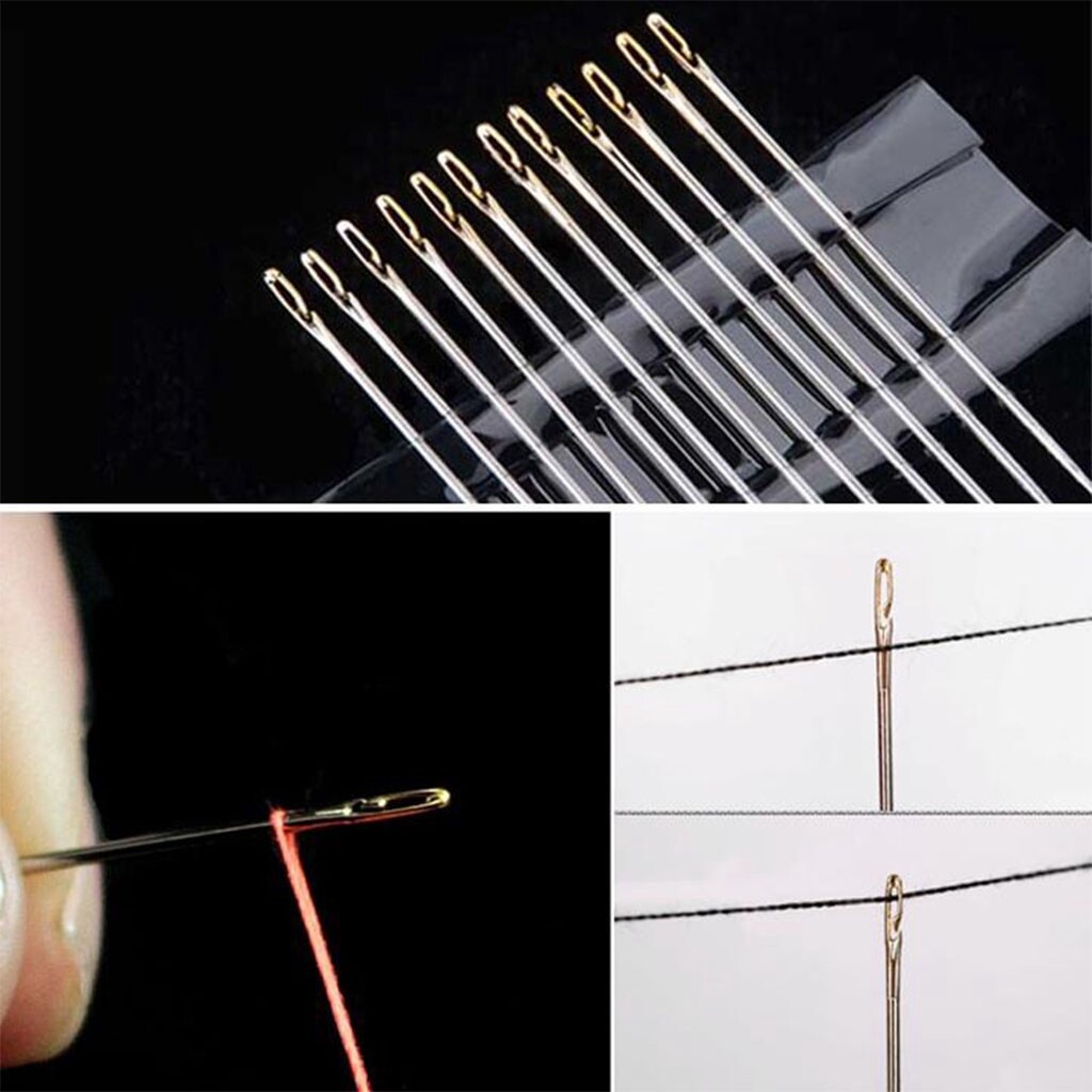 12Pcs Self-Threading Hand Needles Darning Needles Multi-size Side Opening Blind Needle Sewing Self-Threading Hand Needles Handmade DIY Accessories