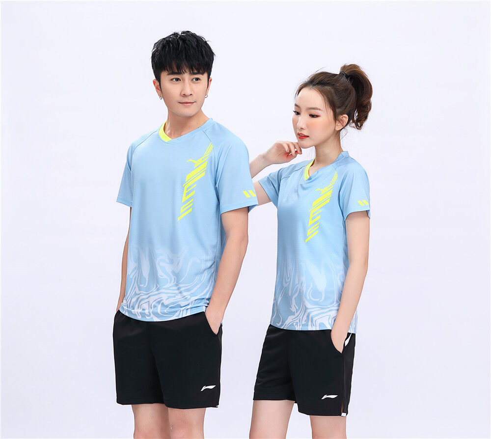 2021 New Quick-drying Badminton Wear Men and Women 82109 Lake Suit Training Competition Tennis Wear Table Tennis Wear Sports T-shirt Shorts 82109 Lake blue Suit