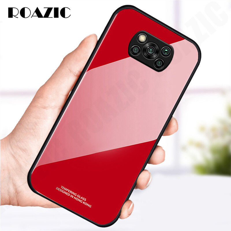 ROAZIC For Xiaomi Mi POCO X3 NFC Phone Case Tempered Glass Full Coverage Camera Protect Cover Hard Back Soft Edge Casing