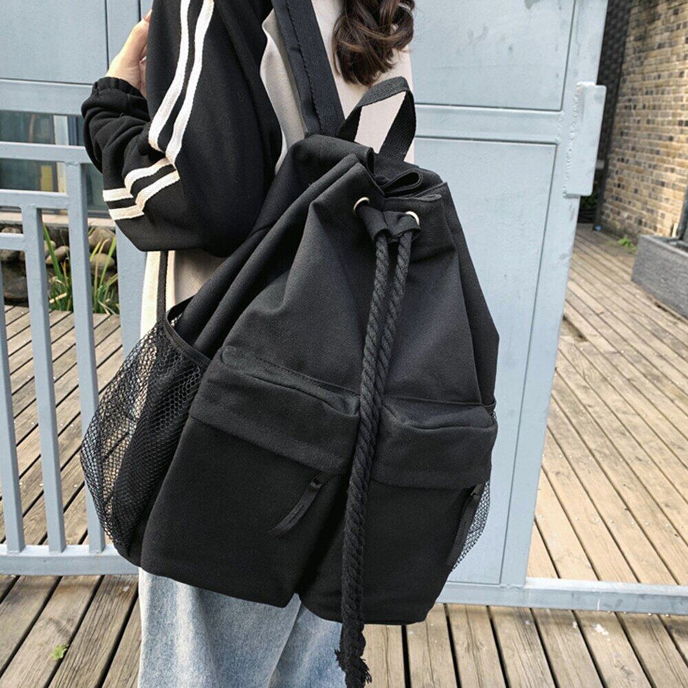Drawstring Canvas Backpack Unisex Solid Softback Classic Soft Handle High-Capacity Backpacks Travel Bag Backpack Women Fashion 🎒🎒