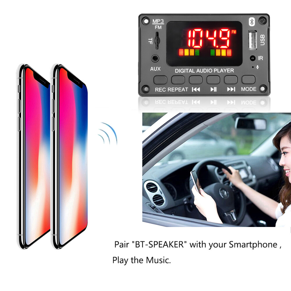 Bluetooth 5.0 MP3 Decoder Board 12V DC FM TF USB AUX Handsfree Call And Record Recording Function Decoding Board Module