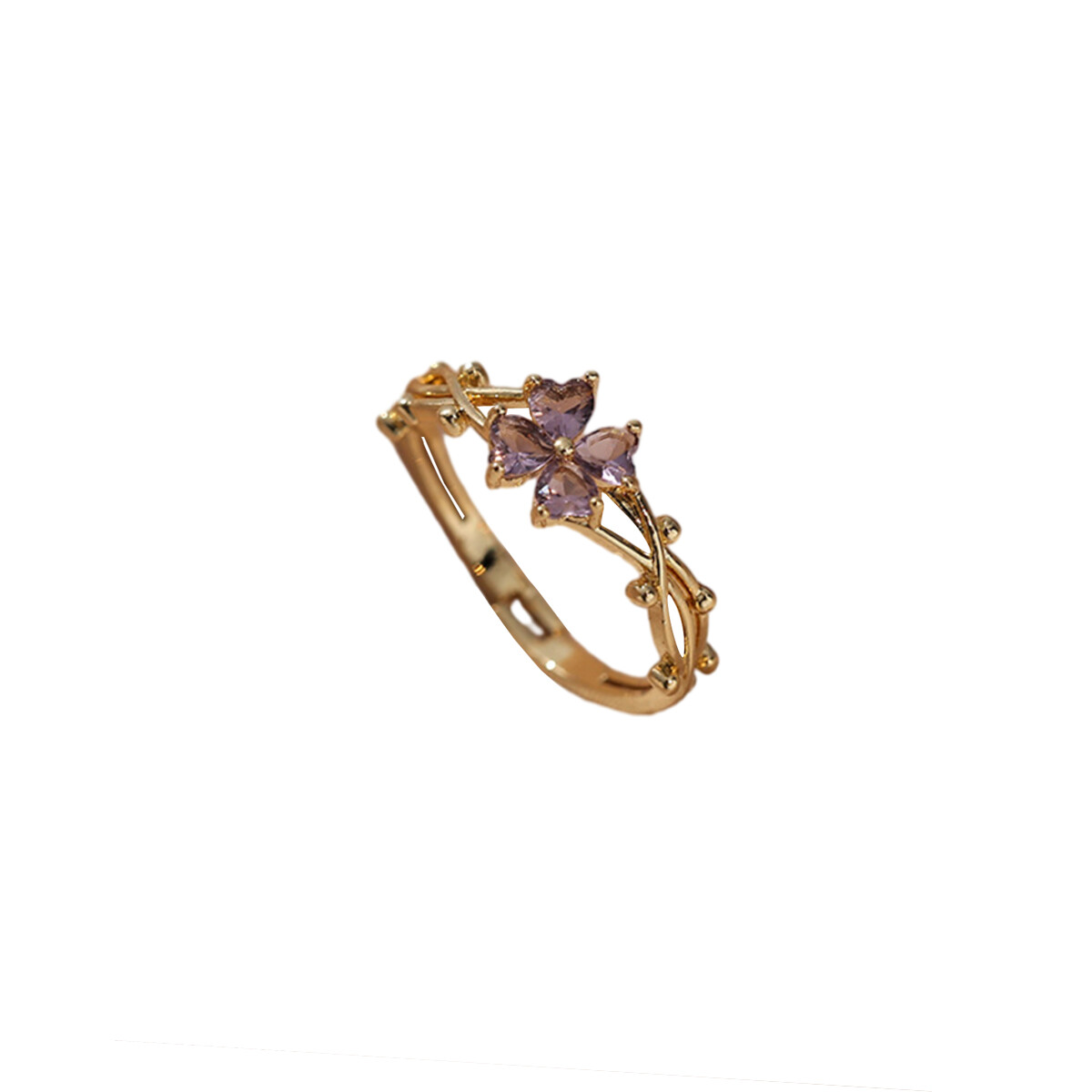 Purple clover zircon open ring women gift