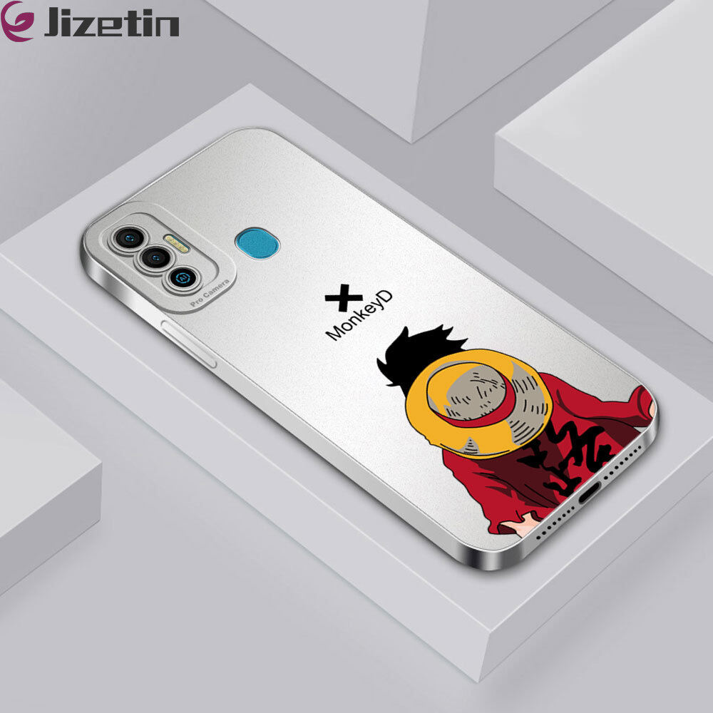 Jizetin Phone Casing For Tecno Spark 7 Spark 7T KF6P Casing Anime Cartoon Luffy Design Phone Casing Full Cameras Cover Soft Silicone TPU Protective Shockproof Case