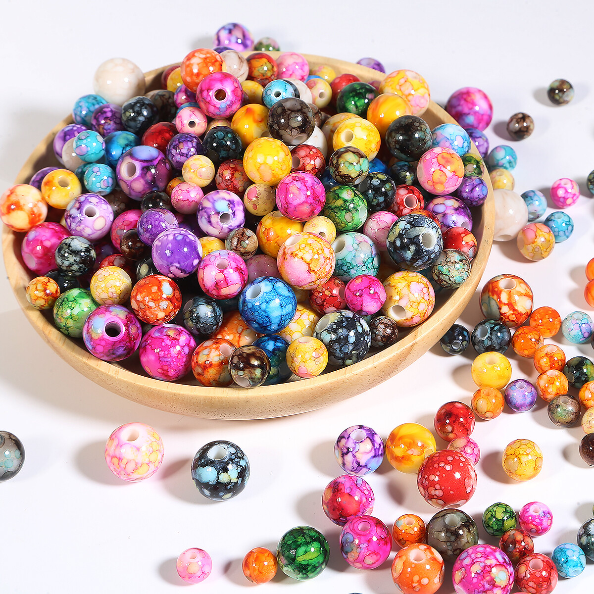 Random Mixed Color Round Acrylic Beads Colorful Painted Beads For DIY Bracelets & Craft Jewelry Making