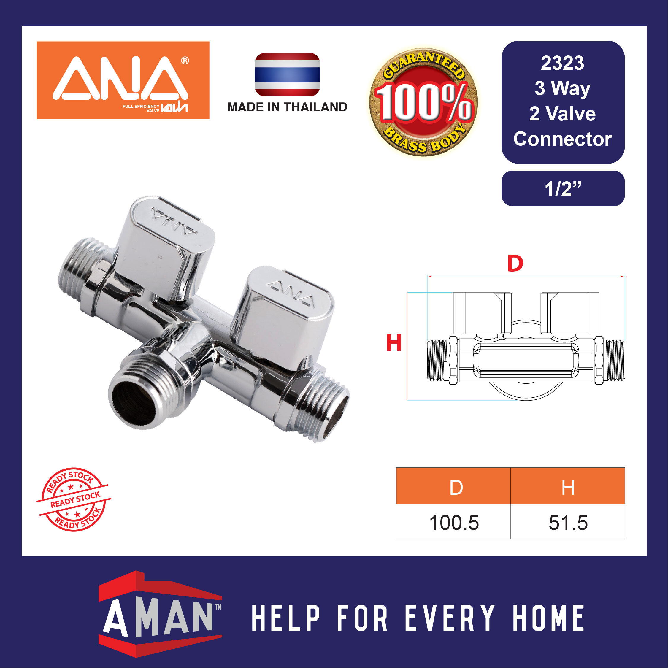 ANA Angle Valve Washing Machine Bibtap Mini Valve 3 Way 2 Valve
