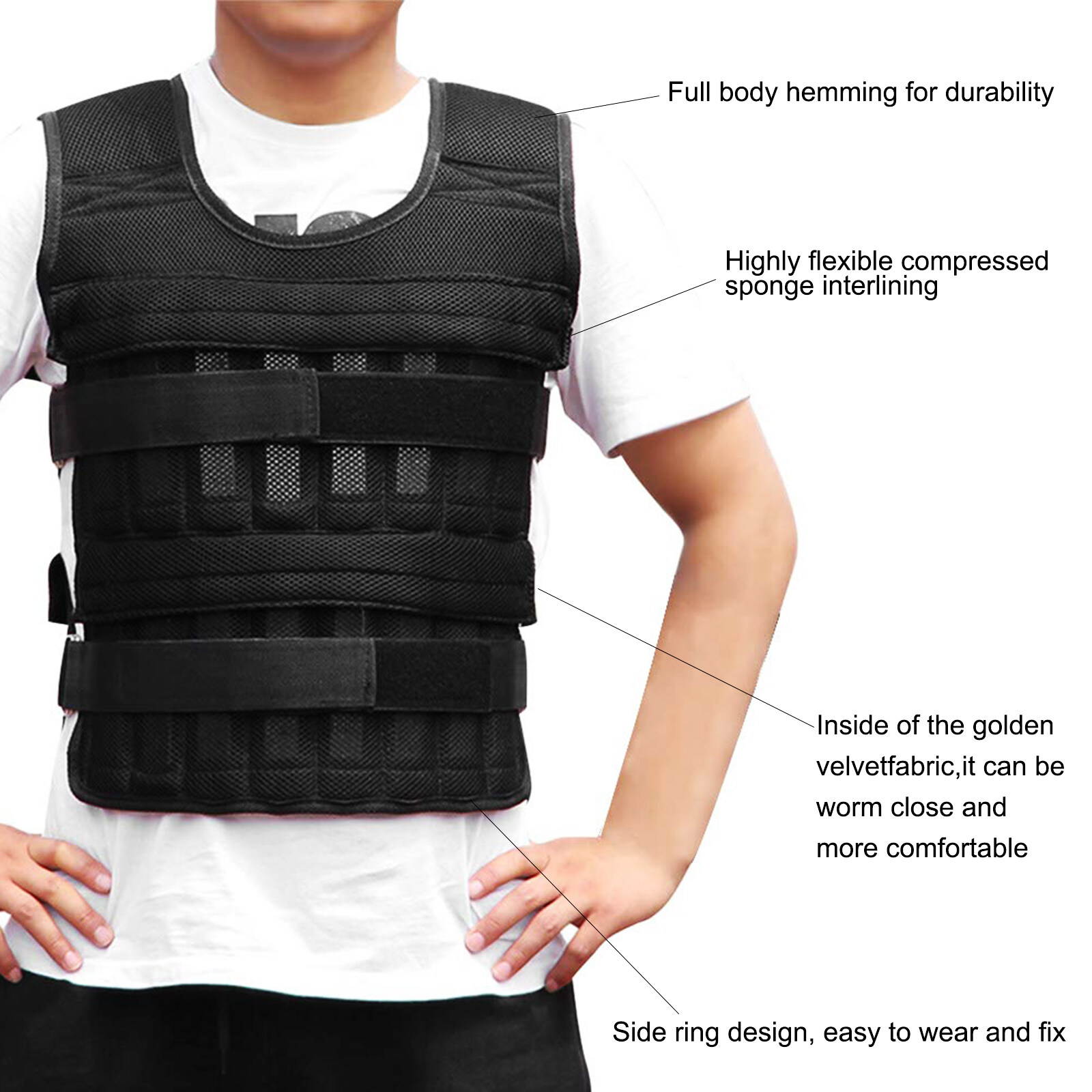 Weight Vest 15kg / 35kg Adjustable Weight Jacket, Breathable Weight Vest, With Multiple Pockets