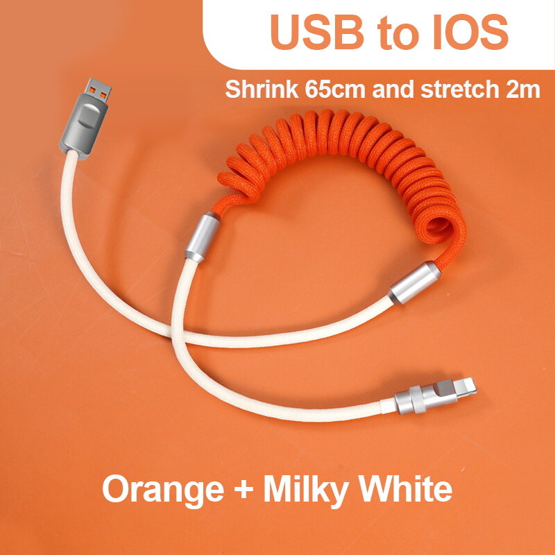 3A Retractable Fast Charging Cable Aluminum Alloy PD Charging Cable Data Cable for Samsung Galaxy iP OPPO Xiaomi Huawei 2m