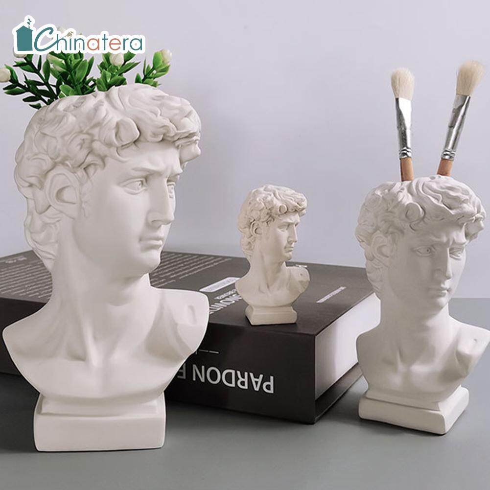 [Chinatera] Vintage David Statue Art Flower Pot Makeup Brush Pen Holder Storage Box Human Portrait Resin Vase Home Decor Ornaments