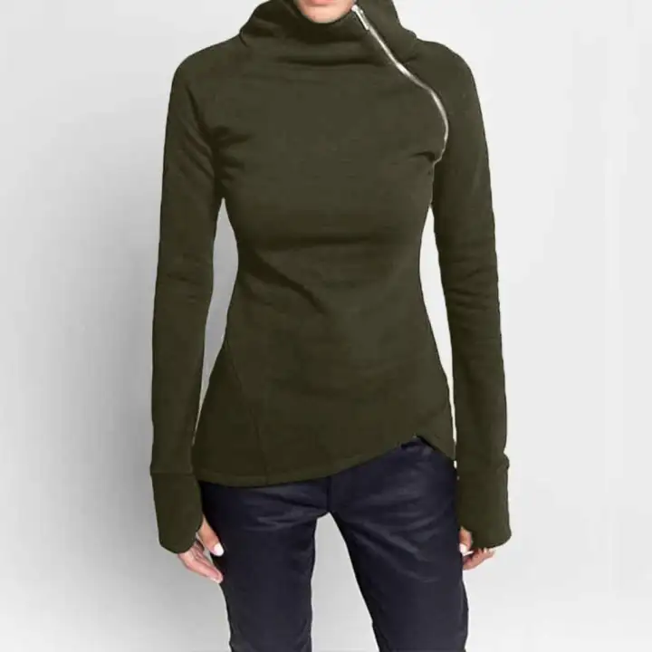turtleneck zip up sweater women's