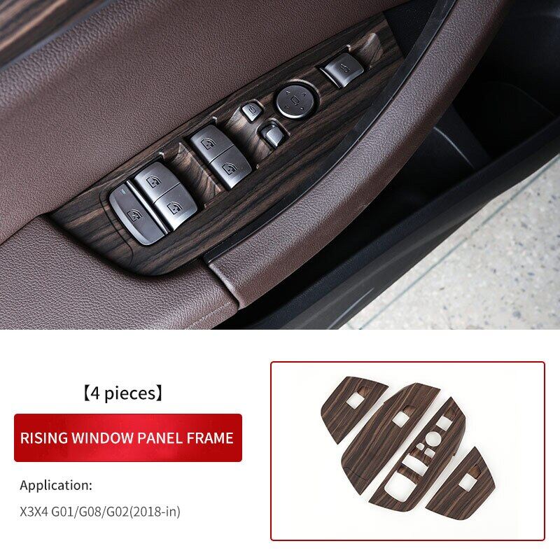 4pcs car styling black peach wood car window lift switch button panel cover trim sticker for bmw 2018-2021 x3x4 g01 g02 g08